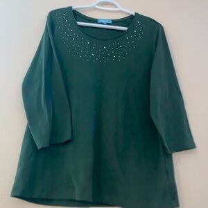 Women’s Penmans Military Green With Studded Collar Top Size XL - *Small Defect